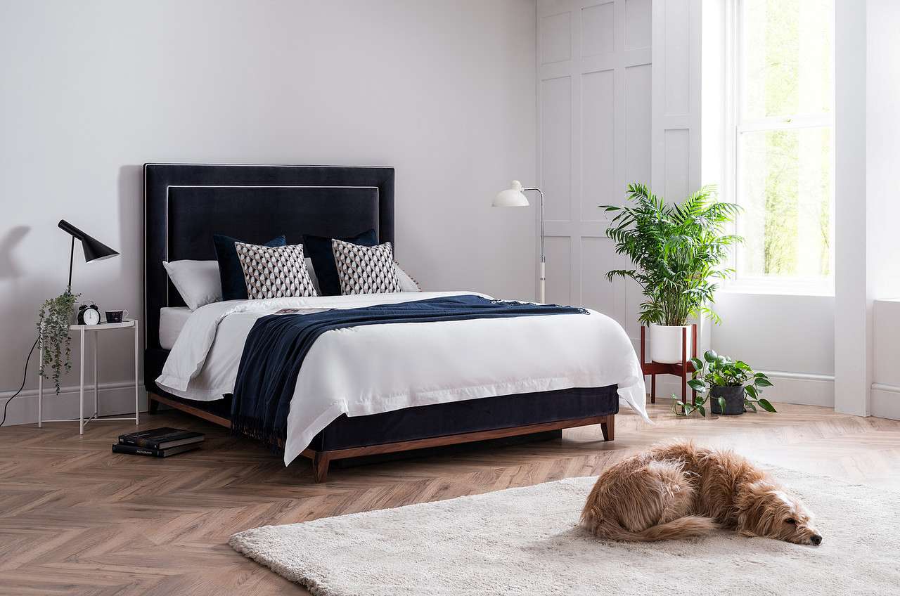 blue velvet king size storage bed